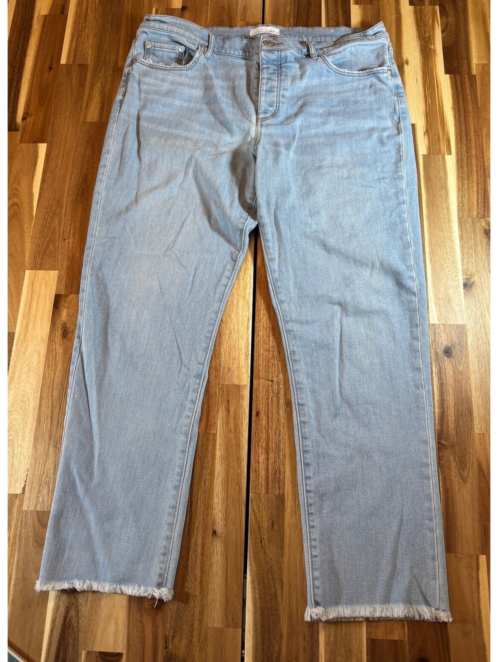 LOFT Women Sz 12/31 Light Wash Raw Hem Straight Leg Jeans Cropped Denim (2174)